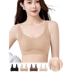 [veimia] ブラジャー ノンワイヤーブラ【超柔軟なゼリー生地・締め付け感ゼロ】シームレス小さく見せるブラ 揺れない 締め付け感ない 脇高設計 美胸美背 通気性 伸縮性 抗菌 肌にやさしい 補正ブラ 垂れ防止 color：肌色 size：XL