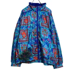 Bocoo ナイロンジャケット XL ブルー 総柄 花柄 フルジップ カナダ製 ビッグサイズ 古着卸 アメリカ仕入 a612-5924