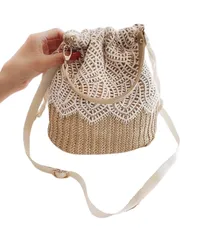 [Elixio] [エリクシオ] かごバッグ 浴衣用バッグ 巾着バッグ ミニショルダーバッグ バケットバッグ ミニバッグ バッグ 手提げ バケツ型 レディース 軽い 夏 花火大会 バック カバン かわいい (リーフ) [リーフ]