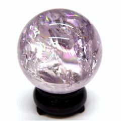 ライトカラーアメジスト　[レインボー入り]　56ｍｍ丸玉_台座付き　　☆天然石　スフィア