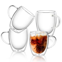 QuiExact タンブラー 350ml 4個セット グラスカップ コーヒーコップ ミルクコップ マグカップ 二重構造 保冷 保温 断熱 結露しないグラス 二重グラス ダブルウォール アイスコーヒー グラス タンブラー マグカップ ガラス グラスコップ ホーム