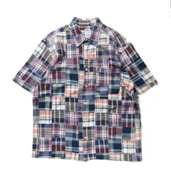 00's オールドネイビー マドラスチェック パッチワーク コットン ボックスシャツ 半袖 (L) 00年代 旧タグ オールド GAP ギャップ OLD NAVY アメリカ古着 USED  ビンテージ ヴィンテージ