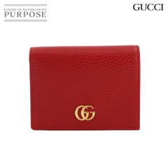 新品同様 グッチ GUCCI GGマーモント 二つ折り 財布 レザー レッド 456126 ゴールド 金具 GG Marmont Card Case Wallet 90287645