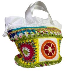 ＊じゅんじゅん様＊ハンドメイド　巾着トート　グラニーバッグ かわいい手編み巾着トートバッグ「フルーツ」 新品 グラニー