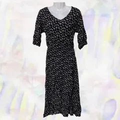 Kastane　カスタネ　ワンピース　ネイビー　レディース　ロング　Vネック　五分袖　七分袖　小花柄　ベーシック　キレイ目　フリーサイズ