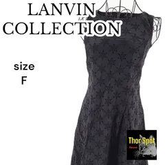 【美品】LANVIN collection ランバンコレクション ノースリーブワンピース 膝丈 シルク混 刺繍 ブラック レディース サイズF レディース