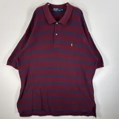 古着 90's/90年代 ポロバイラルフローレン Polo by Ralph Lauren 鹿の子 半袖 ポロシャツ ワンポイント ロゴ 刺繍 ワッフル 大きいサイズ 2X BIG  ワインレッド系 ボーダー メンズ