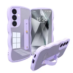 Galaxy S24 ケース ハンドベルト付き スタンド機能 背面 クリア SC-51E / SCG25 スマホケース 耐衝撃 ギャラクシー S24 カバー 透明 軽量 薄型 韓国 おしゃれ 人気 ストラップホール (パープル) 1