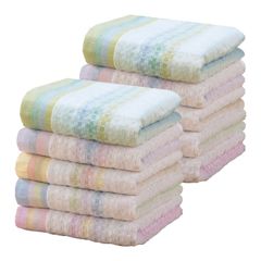 [신품 * 숍 출품] 이마바리 타월 페이스 타올 10 매 세트 자카드 직면 100 % 흡수 속건 경량 80cm × 35cm 블루 핑크 그린 옐로우 이마바리 생산 일본제