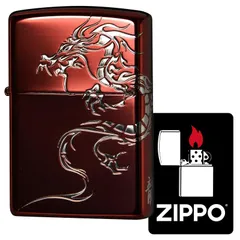 ジッポー(Zippo) ライター 防風 真鍮製 2面加工 ドラゴン 特製
