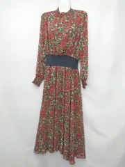 ◇ ⊂ ECLIN エクラン 花柄 長袖 ロング ワンピース サイズF レッド ネイビー レディース P  【1409090022920】