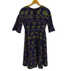 ジルスチュアート ワンピース 7分袖 花柄 ブランド トップス レディース ネイビー×イエローグリーン JILLSTUART 【中古】