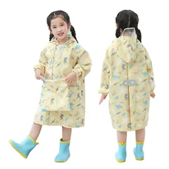 [Formemory] レインコート キッズ ポンチョ レインスーツ 子供 女の子 男の子 カッパ子供 通気速乾 ゴム付きの袖 超軽量 子供雨合羽 カッパ ランドセル対応 雨具 遠足 透明窓付き 防風 防水ハイネック 通学 携帯ポーチ付き 雨具 4色 (イ