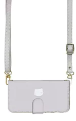 iPhone14 ケース 手帳型 アイフォン14 スマホケース スマホショルダー レザー ストラップ 猫 ねこ ネコ 総柄 ワンポイント かわいい 調節可能 130cm  カラー03