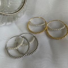 ピアス パールピアス フープ キャッチレス 大ぶり CCB 真鍮 プラスチックパール カジュアル レディース ジュエリー 大人 大人かわいい デイリー 上品 きれいめ 韓国アクセサリー 346p シースキー【seasukii】