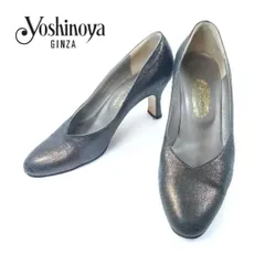 銀座ヨシノヤ パンプス ラメ 23cm ブロンズ サテン 皇室御用達 ギンザヨシノヤ アーモンドトゥ レディース ローヒール hws01100