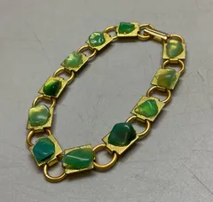 SN143 新品青緑瑪瑙 メノウ ブレスレット ヴィンテージ グリーン ゴールド 腕周り 20cm 重さ 15.6g