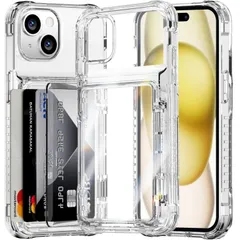 iPhone 15 ケース カード収納 クリア 背面 米軍MIL規格 耐衝撃最強 アイフォン15 ケース ICカード収納 透明 落下防止 全面保護 滑り止め 擦り傷防止 クリア