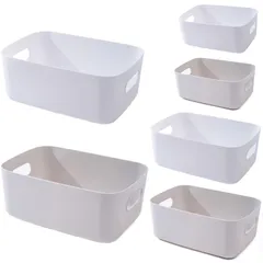 【人気商品】収納かご プラスチック ポリプロピレンケース やわらか 取っ手付き 小物入れケース (ホワイト+グレー) 積み重ね 6個セット 収納ボックス Bakie Vivi