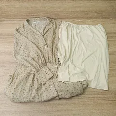 ◇ ◎ le coeur blanc 花柄 ドット柄 七分袖 ロング丈 ワンピース サイズ38 ベージュ ホワイト レディース E  【1405140027921】