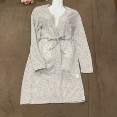 L 極美品✨SUREVE シュリーブ ロングカーディガン グレー  薄手 腰ひもがついてるコート風 春先にぴったり 麻混 サイズL  S518 a164