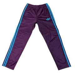 古着 adidas アディダス トラックパンツ 刺繍 トレフォイルロゴ ボルドー×ライトブルーライン 90サイズ Sサイズ 257-30