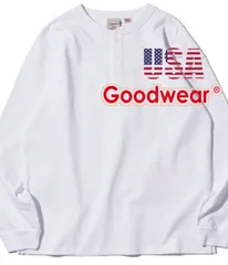 Goodwear グッドウェア 2W7-5512 USAコットン 袖リブ ヘンリーネックロンT  WHITE