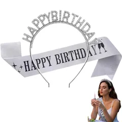 【人気商品】[Mawaki] 誕生日 王冠 ティアラ たすき 2点セット HAPPY BIRTHDAY ティアラ ベルトセット お誕生日会 飾り 撮影 パーティー小物