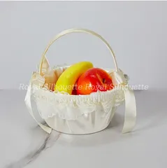 バスケット かご ウェディング 花かご 白 レース 蝶 ホワイト 子供 結婚式 フラワーガール リングボーイ 手提げ 丸型 布製 リボン飾り 花びら入れ 指輪用 リングピロー イベント パーティー 小物