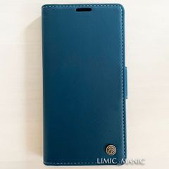 iPhone 14 / 13 手帳型 スマホ ケース サイドマグネット式 ネイビー 紺 紺色 スキミング防止 高級PUレザー CaseMe