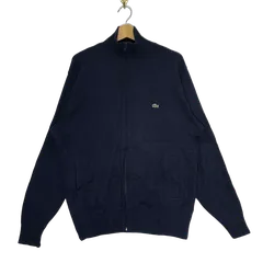 LACOSTE ラコステ ニット セーター ジップアップ ワンポイント刺繡 オーバーサイズ ビックシルエット XLサイズ ネイビー