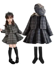 グレー (4点セット)_110 [WUOWU] ワンピース 子供 用 女の子 ワンピース キッズ 子供服 フォーマルワンピース ガールズ ワンピース 発表会 ワンピース 可愛い 通学 入園式 入学式 お姫様 ワンピース 通園 卒業式 七五三 子ども ワンピース