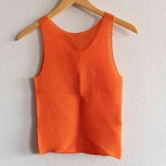 【美品】ISSEY MIYAKE 【ノースリーブ プリーツ カットソー】M オレンジ イッセイミヤケ 2311243