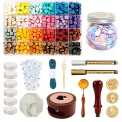 【特価セール】+スプーン+ （24色ワックスビーズ 印鑑封筒 カラーペン+キャンドル+ワックス炉+スタンプ+スタンプ台+両面シール）クリスマス 24色600錠 手作りDIY ギフト 封蝋 セット 手紙/招待状/告白/祝い/装飾 ヘッド 手紙 (新しい印鑑モデル