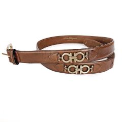 Salvatore Ferragamo サルヴァトーレフェラガモ  ガンチーニ バックルベルト ブラウン ゴールド メンズ イタリア製
