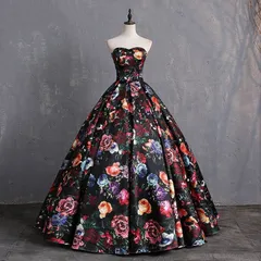 ウエディングドレス カラー ピアノ演奏会 オフショルダー ロングドレス 花プリント ブラック 結婚式 花嫁ドレス 二次会 パーティードレス 発表会 イブニングドレス 大きいサイズ 0799
