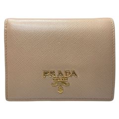 PRADA サフィアーノレザー 折り財布 マルチカラー ベージュxピンク