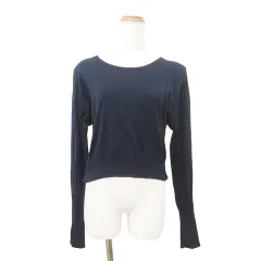 シャネル CHANEL 長袖 ニット カットソー 無地 短丈 38 Mサイズ 紺 ネイビー ■GY09 ☆AA★のサムネイル