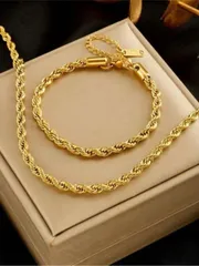 ジュエリー レディース セット 1セット ヴィンテージ ファッショナブル 手作り ステンレス鋼 ツイスト ロープ チェーン ネックレス/ブレスレット Y2K ストリートウェア カッコイイ レディース & ジェントル