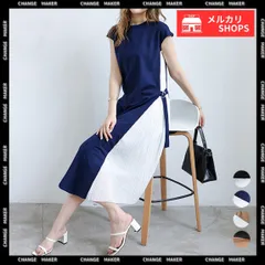 ワンピース サイドプリーツ ロング 夏 半袖 ロングワンピース ワンピ オフィスカジュアル 大人かわいい Aライン フレアワンピース シンプル 体型カバー 通勤 着やせ 春夏 OL クルーネック 異素材切り替え 上品 韓国風ワンピース CH89TENG-003