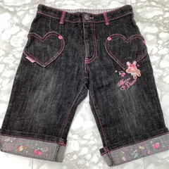 ✨中古美品✨ メゾピアノ mezzo piano 135cm ブラックデニム ハーフパンツ 🎀かわいい刺繍入り