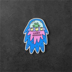 LUCKY GOOOOO! カエルの宇宙人UFO 反射ステッカー（防水・ユニーク系）