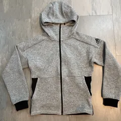 578　adidas　アディダス　ニット素材　フードパーカー　ジップアップ　グレー　Sサイズ　メンズ