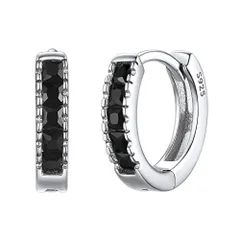 ブラック [ChicSilver ブラックジルコニア リングピアス レディース シルバー925 フープピアス メンズ 内径10mm アクセサリー
