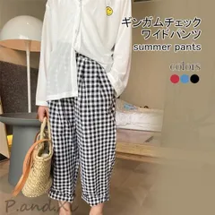 キッズ ワイドパンツ ギンガムチェック 夏 女の子 ロールアップパンツ ゆったり ロングパンツ 女児 長ズボン 綿混 薄手 チェック柄