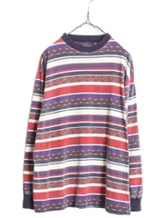 【お得なクーポン配布中!】 90s トミーフィルフィガー 総柄 長袖 Tシャツ メンズ M 古着 90年代 オールド TOMMY HILFIGER ロンT ボーダー ロングスリーブ クルーネック