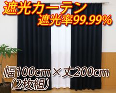 1級遮光カーテン ブラック 幅100cm×丈200cm 2枚組 遮熱 省エネ 遮熱 遮光率99.99%以上