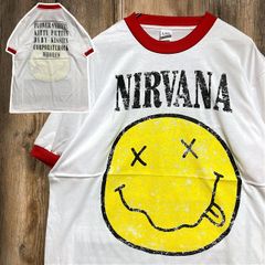 BJKF リンガー Tシャツ ビンテージ 古着 白 赤 ニルバーナ NIRVANA スマイリー ニコちゃん カートコバーン バンド Lサイズ 2503  2980 p10
