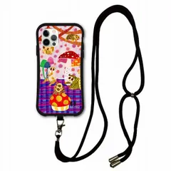 [iPhone15 Plus] iPhoneSE 第3世代 / 第2世代 スマホショルダー付 i-coronケース iPhone15 iPhone14 iPhone13 12 11 スマホケース カバー 肩掛け 斜め掛け アニマル柄 スローロリスの森 キノコ