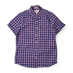 Abercrombie&Fitch アバクロンビーアンドフィッチ MUSCLE BD ボタンダウン チェック 半袖シャツ L/ブルー×レッド メンズ